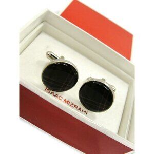 Isaac Mizrahi Cufflinks Silver Tone Black Wedding Tux Vintage